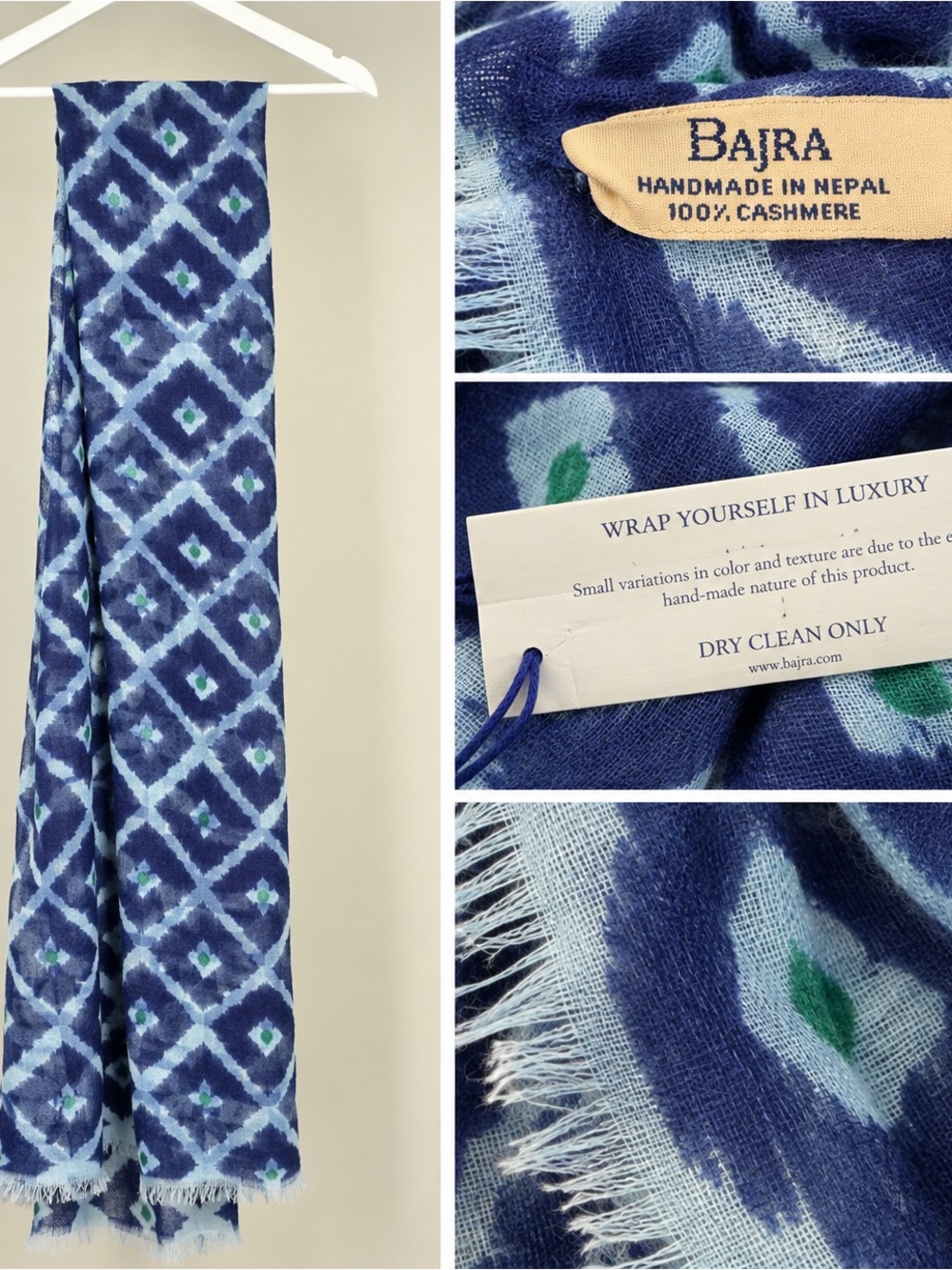 Bajra NWT 100% Cashmere Blue Scarf Wrap